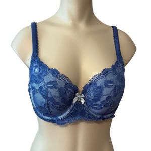 VICTORIA’S SECRET sz 34D Bra Conversion Underwire Lacey Heart Charm w Bow Blue